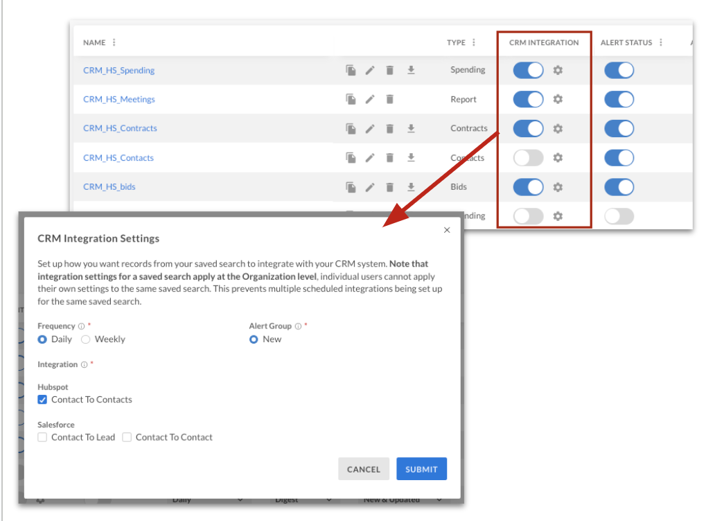 CRM Integration Settings